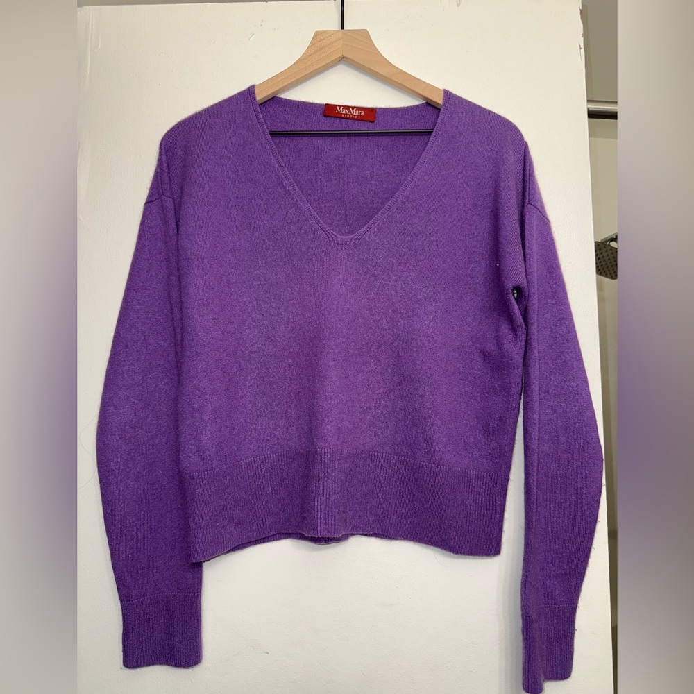 MaxMara Studio Purple Women's V neck Sweater